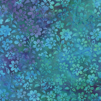 Springtime Bouquet 122520829 Small Flowers and Leaves Multi Blue Turquoise Purple by Jerry Khiev for Island Batik