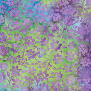 Springtime Bouquet 122520851 Small Flowers and Leaves Multi Turquoise Green by Jerry Khiev for Island Batik
