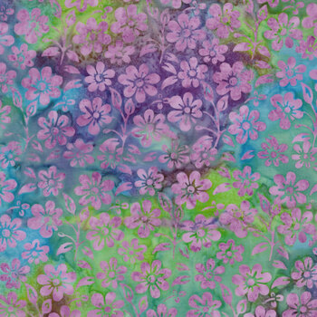 Springtime Bouquet 122520851 Small Flowers and Leaves Multi Turquoise Green by Jerry Khiev for Island Batik