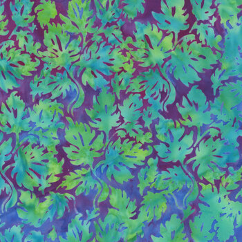 Springtime Bouquet 122521828 Condensed Leaves Multi Blue Purple by Jerry Khiev for Island Batik