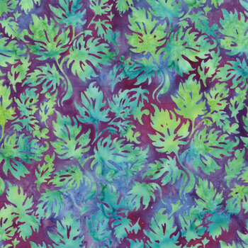 Springtime Bouquet 122521828 Condensed Leaves Multi Blue Purple by Jerry Khiev for Island Batik