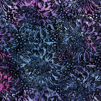 Rosy Bloom 122524890 Large Dahlias Multi Purple Pink Iris by Jerry Khiev for Island Batik