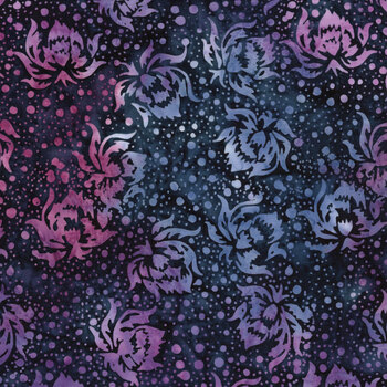 Rosy Bloom 122529585 Flowers and Dots Blue Navy by Jerry Khiev for Island Batik