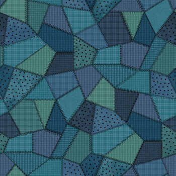 Patchwork Woolies Flannel MASF11310-B Blue Patchwork Quilt by Bonnie Sullivan for Maywood Studio