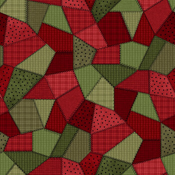 Patchwork Woolies Flannel MASF11310-RG Red/Green Patchwork Quilt by Bonnie Sullivan for Maywood Studio