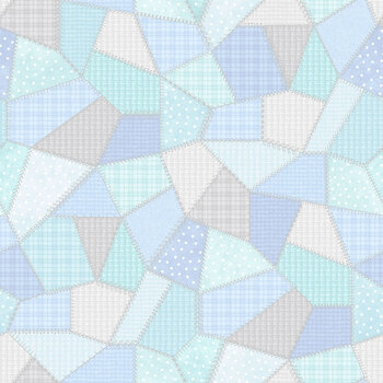 Patchwork Woolies Flannel MASF11310-WB White/Blue Patchwork Quilt by Bonnie Sullivan for Maywood Studio