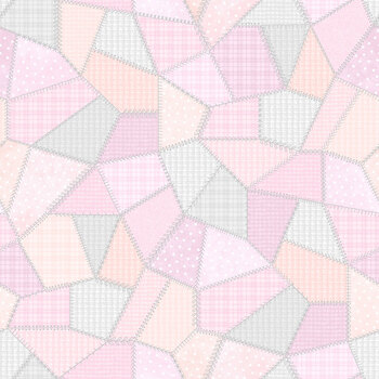 Patchwork Woolies Flannel MASF11310-WP White/Pink Patchwork Quilt by Bonnie Sullivan for Maywood Studio