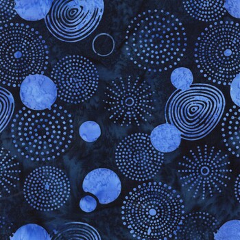 Pixelwave 112664590 Circle Dots Blue Storm by Jerry Khiev for Island Batik