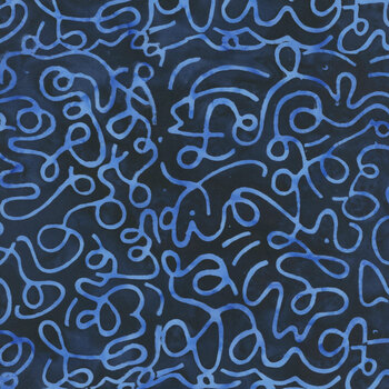 Pixelwave 112665595 Squiggles Blue Midnight Blue by Jerry Khiev for Island Batik