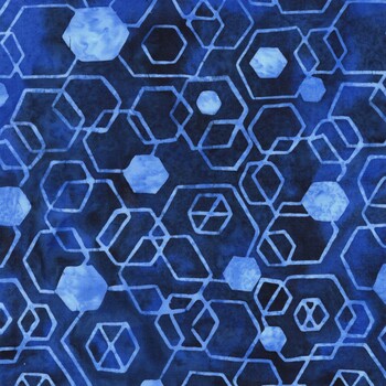 Pixelwave 112671585 Hexagons Blue Navy by Jerry Khiev for Island Batik