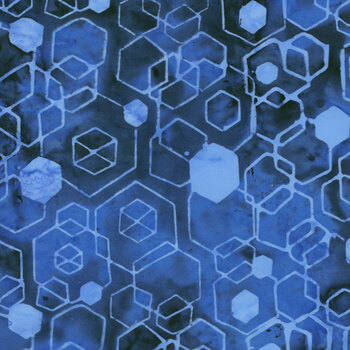 Pixelwave 112671585 Hexagons Blue Navy by Jerry Khiev for Island Batik