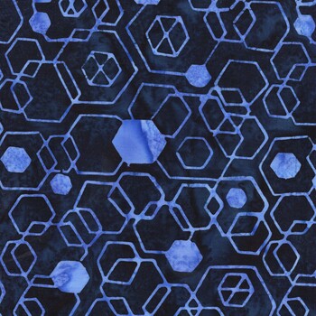 Pixelwave 112671590 Hexagons Blue Storm by Jerry Khiev for Island Batik