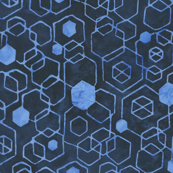 Pixelwave 112671590 Hexagons Blue Storm by Jerry Khiev for Island Batik