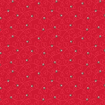 Bear Hugs and Kisses 9611-88 Red Hunny Bees by W.A. Dodge for Studio E Fabrics