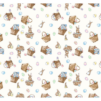 A Hundred Acre Spring 9600-40 Light Yellow Baskets and Bunnies by W.A. Dodge for Studio E Fabrics