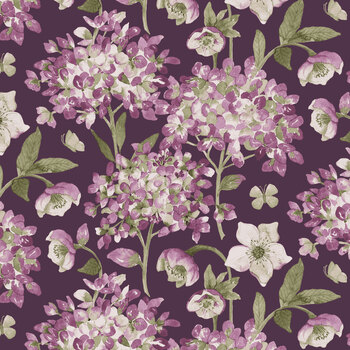 Blooming Beauty 2776-56 Plum/Multi Hydrangea & Hellebore by Colee Rae for Henry Glass Fabrics