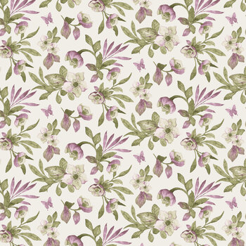 Blooming Beauty 2779-05 Cream/Violet Hellebore Floral by Colee Rae for Henry Glass Fabrics