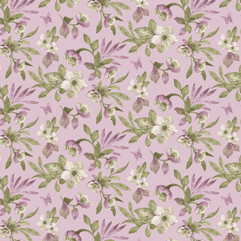 Blooming Beauty 2779-25 Pink/Green Hellebore Floral by Colee Rae for Henry Glass Fabrics