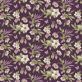 Blooming Beauty 2779-55 Plum/Multi Hellebore Floral by Colee Rae for Henry Glass Fabrics