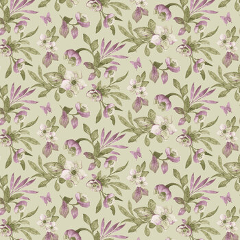 Blooming Beauty 2779-56 Green/Violet Hellebore Floral by Colee Rae for Henry Glass Fabrics