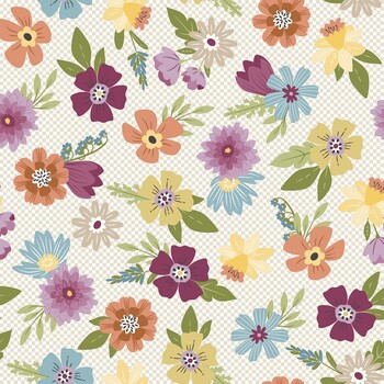 Cottontail Farm MAS11341-E Cream Floral With Mini Check by Kimberbell for Maywood Studio