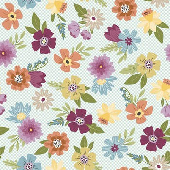 Cottontail Farm MAS11341-Q Aqua Floral With Mini Check by Kimberbell for Maywood Studio