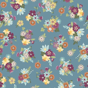 Cottontail Farm MAS11342-Q Dark Teal Farm Flower Bouquets by Kimberbell for Maywood Studio