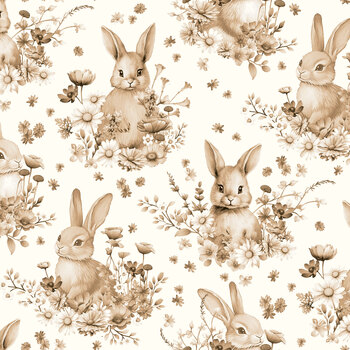 Bunnies & Baskets 3702-44 Cream Sepia Toile Bunny Allover  by Color Principle for Henry Glass Fabrics