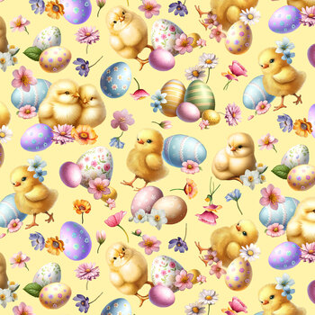 Bunnies & Baskets 3704-33 Yellow Chicks by Color Principle for Henry Glass Fabrics