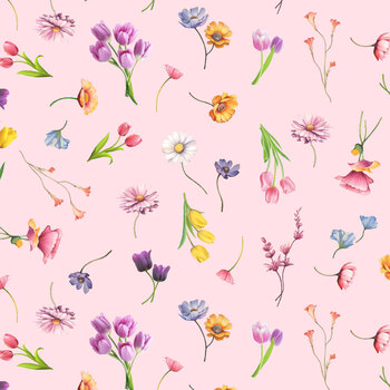 Bunnies & Baskets 3705-22 Pink Allover Flowers by Color Principle for Henry Glass Fabrics