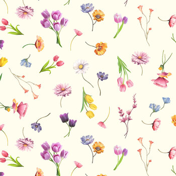 Bunnies & Baskets 3705-44 Cream Allover Flowers by Color Principle for Henry Glass Fabrics