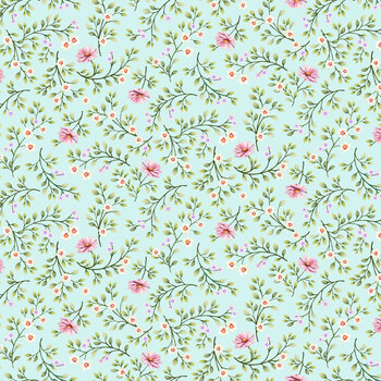 Bunnies & Baskets 3707-17 Sky Blue Small Flower  by Color Principle for Henry Glass Fabrics