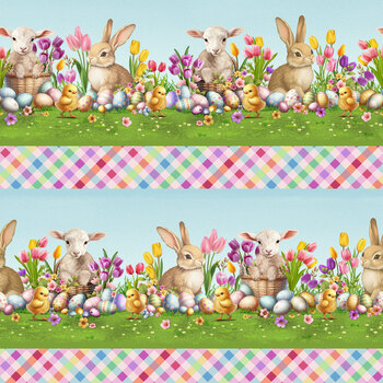 Bunnies & Baskets 3711-11 Pastel Multi Border Stripe  by Color Principle for Henry Glass Fabrics