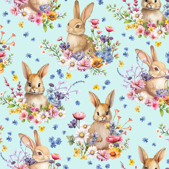 Bunnies & Baskets 3713-17 Sky Blue Bunny Allover  by Color Principle for Henry Glass Fabrics