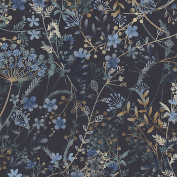 Return of the Blue Bird of Happiness 3747-77 Dk. Navy Meadow by Janet Rae Nesbitt for Henry Glass Fabrics
