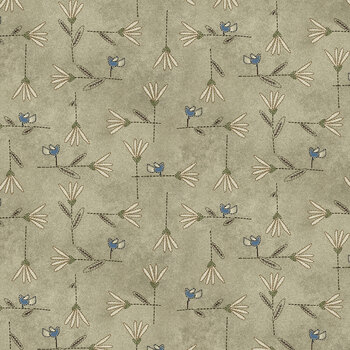 Return of the Blue Bird of Happiness 3748-39 Khaki Flower Lattice by Janet Rae Nesbitt for Henry Glass Fabrics