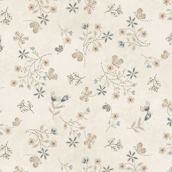 Return of the Blue Bird of Happiness 3751-44  Cream Stitches by Janet Rae Nesbitt for Henry Glass Fabrics