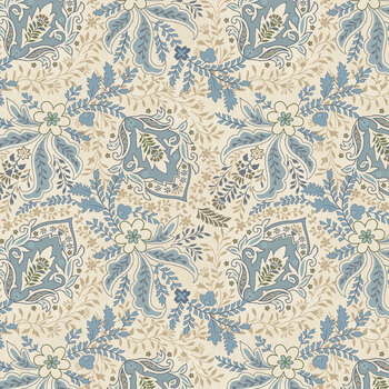 Return of the Blue Bird of Happiness 3752-44 Cream New Feathery Paisley by Janet Rae Nesbitt for Henry Glass Fabrics