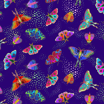 Night Flight Y5064-31 Moths Royal Blue by Laurel Burch for Clothworks