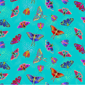 Night Flight Y5064-33 Moths Aqua by Laurel Burch for Clothworks