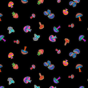 Night Flight Y5066-3 Mushrooms Black by Laurel Burch for Clothworks