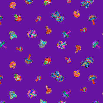 Night Flight Y5066-27 Mushrooms Purple by Laurel Burch for Clothworks