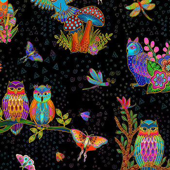 Night Flight Y5060-3M Toile Black Gold Metallic by Laurel Burch for Clothworks