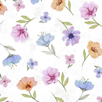Rainbow in the Vale W110-027-167 Floral Toss White by Joy Hall for White Owl Textiles