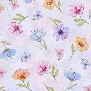 Rainbow in the Vale W110-027-667 Floral Toss Purple by Joy Hall for White Owl Textiles