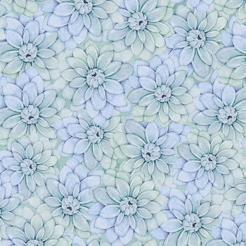 Rainbow in the Vale W110-028-787 Packed Dahlias Blue by Joy Hall for White Owl Textiles