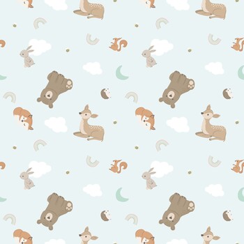 Woodland Lullaby W190-003-727 Tossed Animals  Sky by Lisa Perry for White Owl Textiles