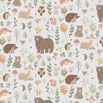 Woodland Lullaby W190-004-928 Packed Animals Gray by Lisa Perry for White Owl Textiles