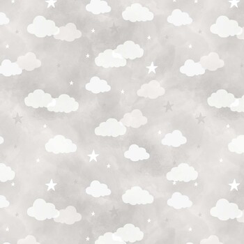 Woodland Lullaby W190-006-919 Stars & Clouds Gray by Lisa Perry for White Owl Textiles