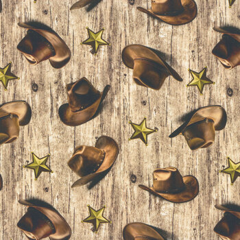 Spurs & Spirit 4528-30 Tan Cowboy Hats and Stars by Urban Essence Design for Blank Quilting